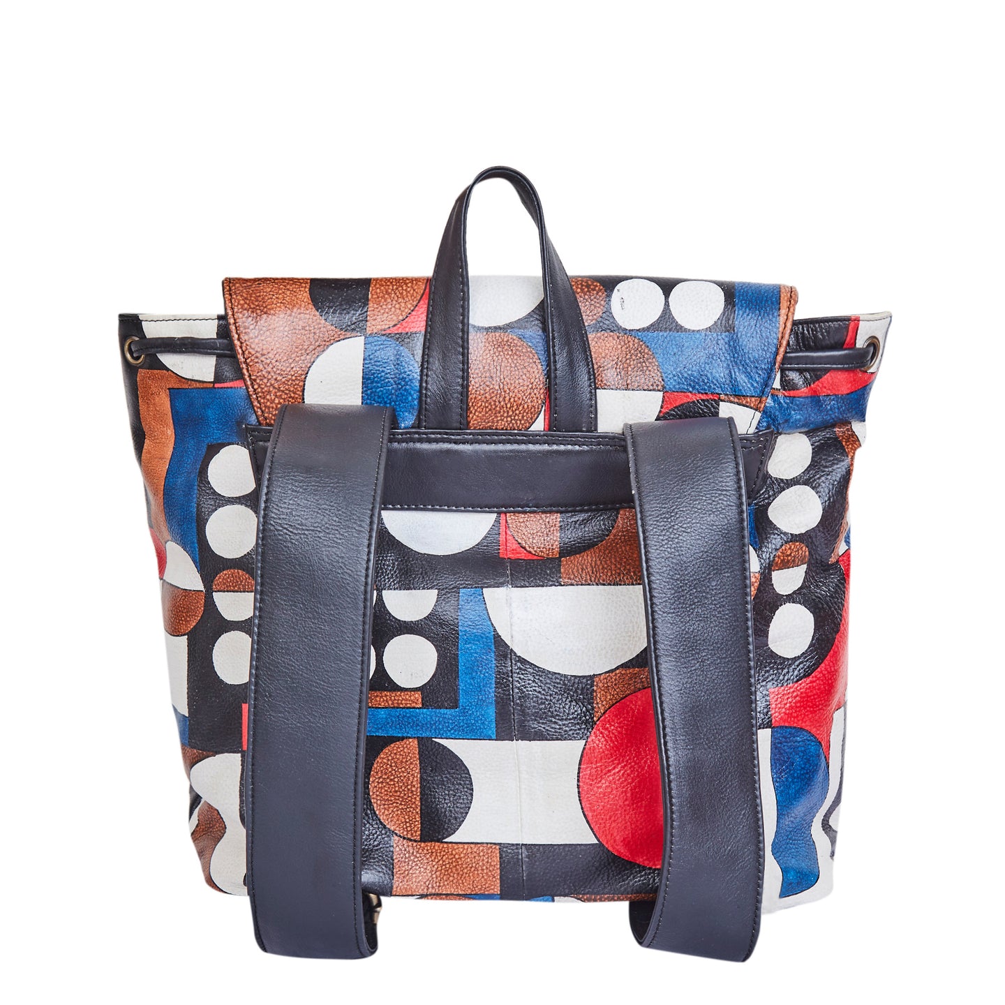 Vibrant Polka Dot Leather Backpack with Drawstring and Flap Closing